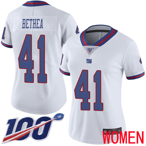 Women New York Giants #41 Antoine Bethea Limited White Rush Vapor Untouchable 100th Season Football NFL Jersey